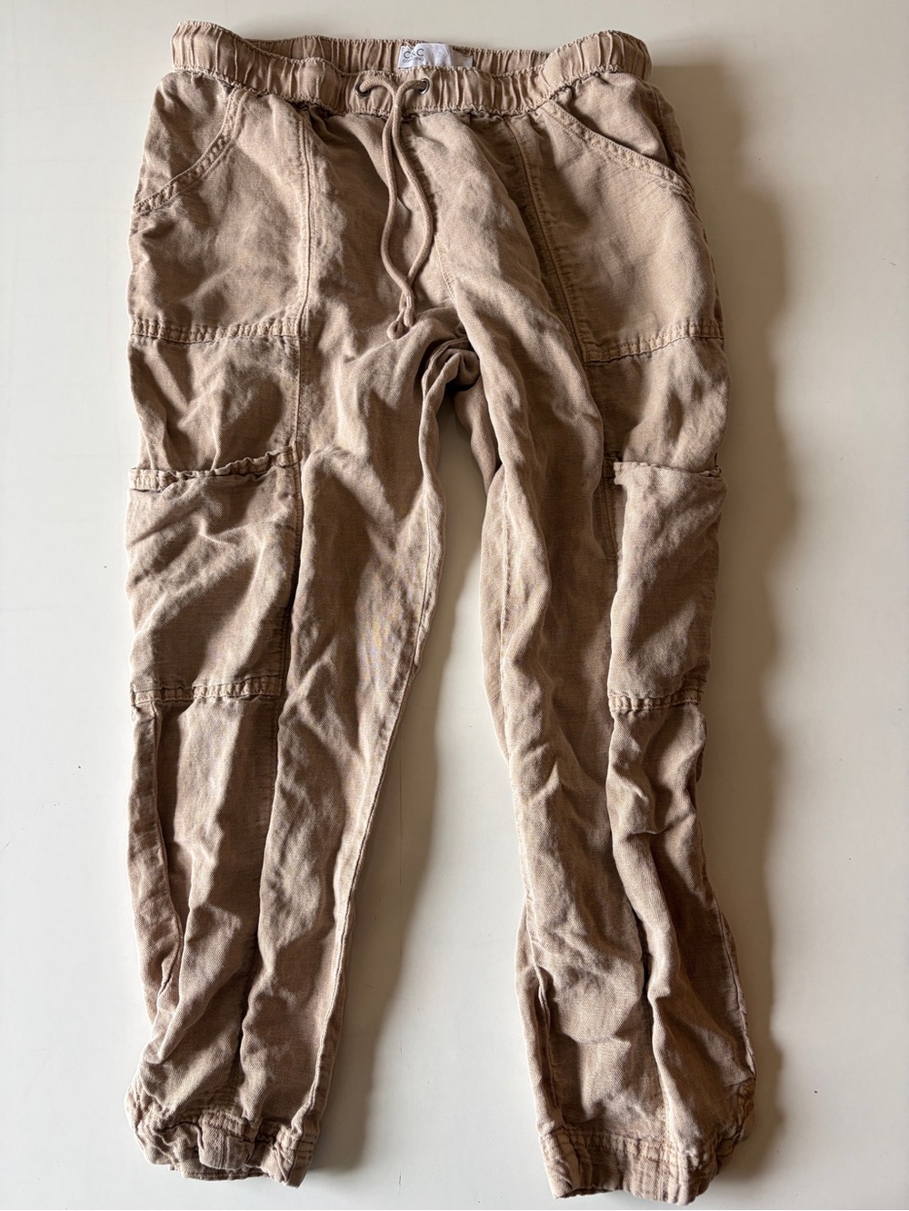 C&C California Women’s Medium Linen Lyocell Utility Pants Beige Boho Beach